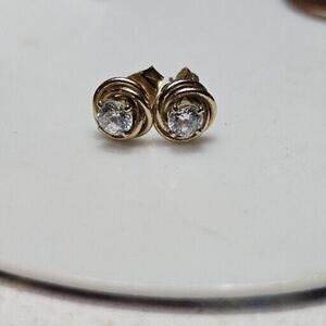 14k Gold Affinity Diamond Stud Earrings 1.00 Ct Round Cut Swirl Signed